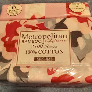 Sheet Set 6 Piece King Size Multicolor  Metropolitan Bamboo 100% Cotton New